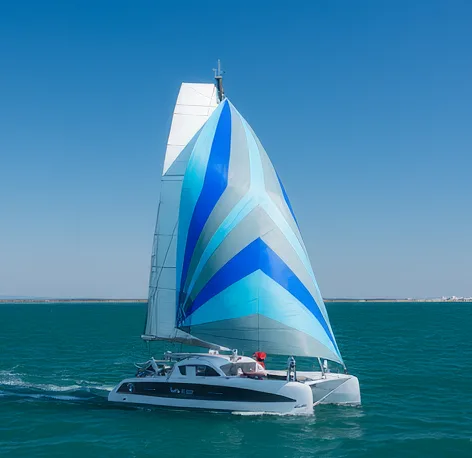 Catamaran sous gennaker bleu au large de Sète